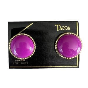Vintage 80s Tacoa purple gold tone retro stud earrings NWT